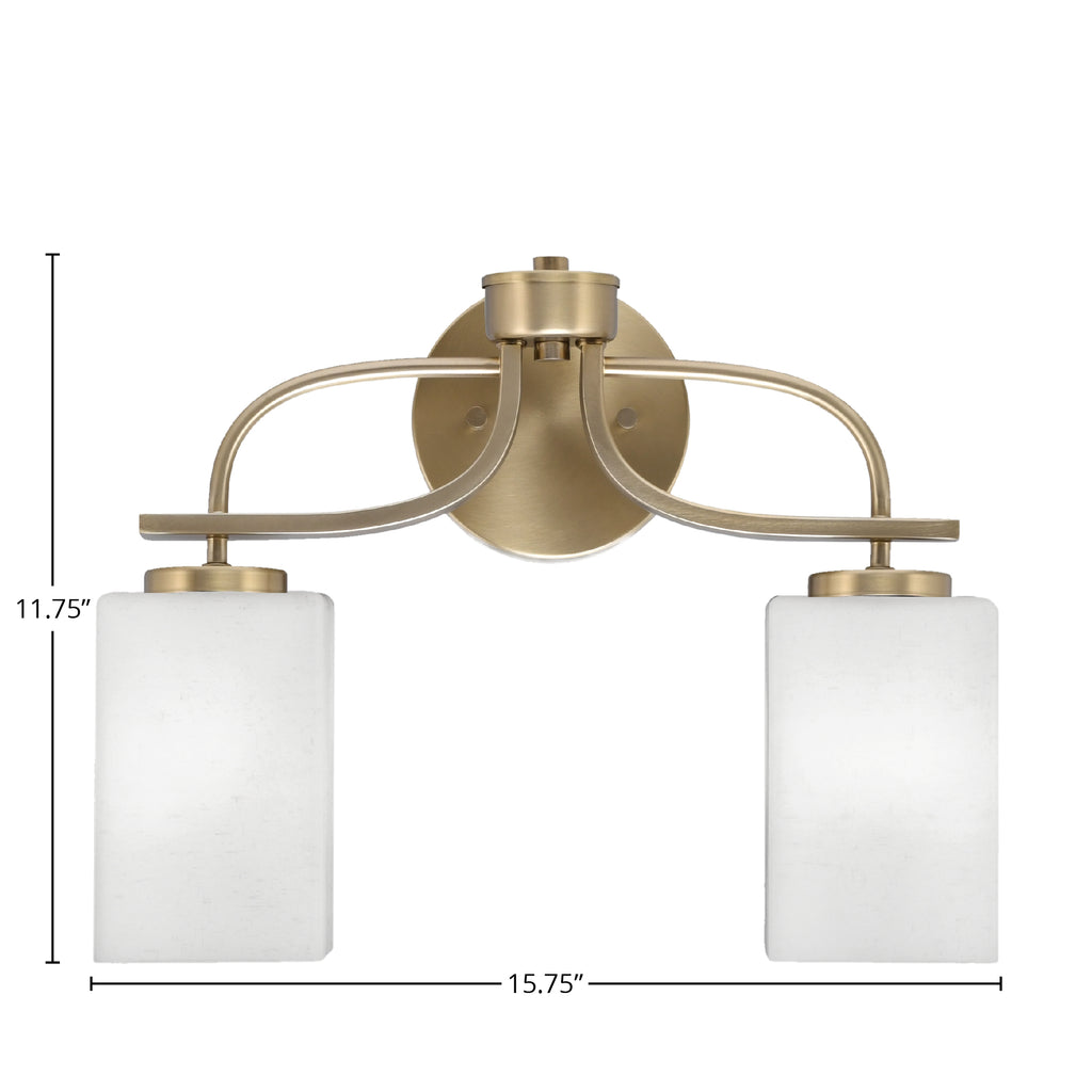 Cavella Two Light Bath Bar in New Age Brass with 4" Square White Muslin Shade
