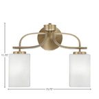 Cavella Two Light Bath Bar in New Age Brass with 4" Square White Muslin Shade