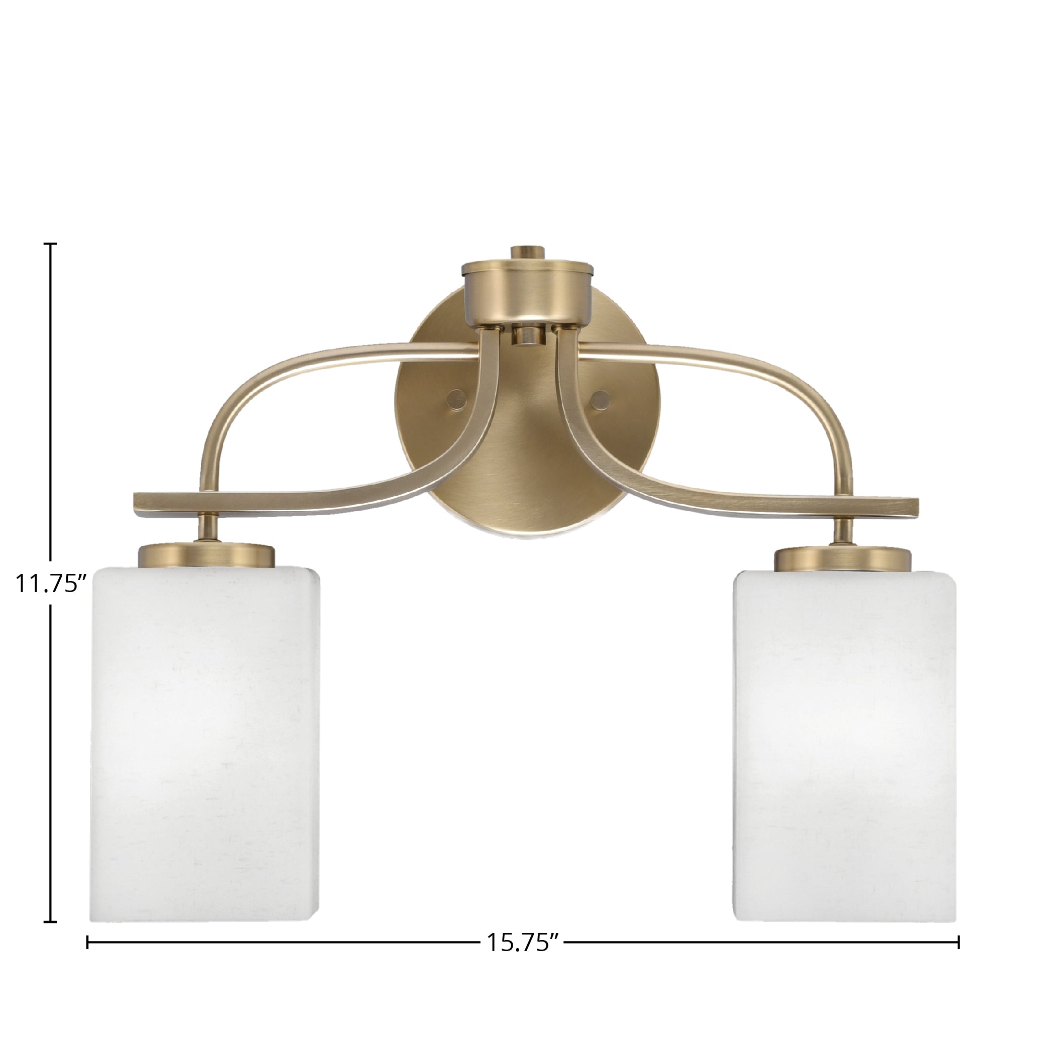 Cavella Two Light Bath Bar in New Age Brass with 4" Square White Muslin Shade