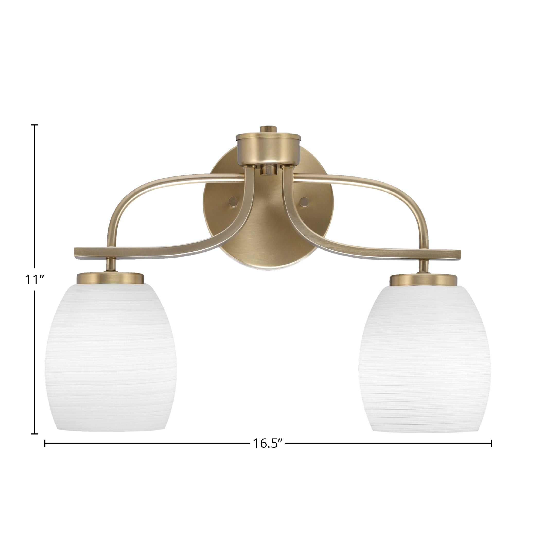 Cavella Two Light Bath Bar in New Age Brass with 5" White Linen Shade