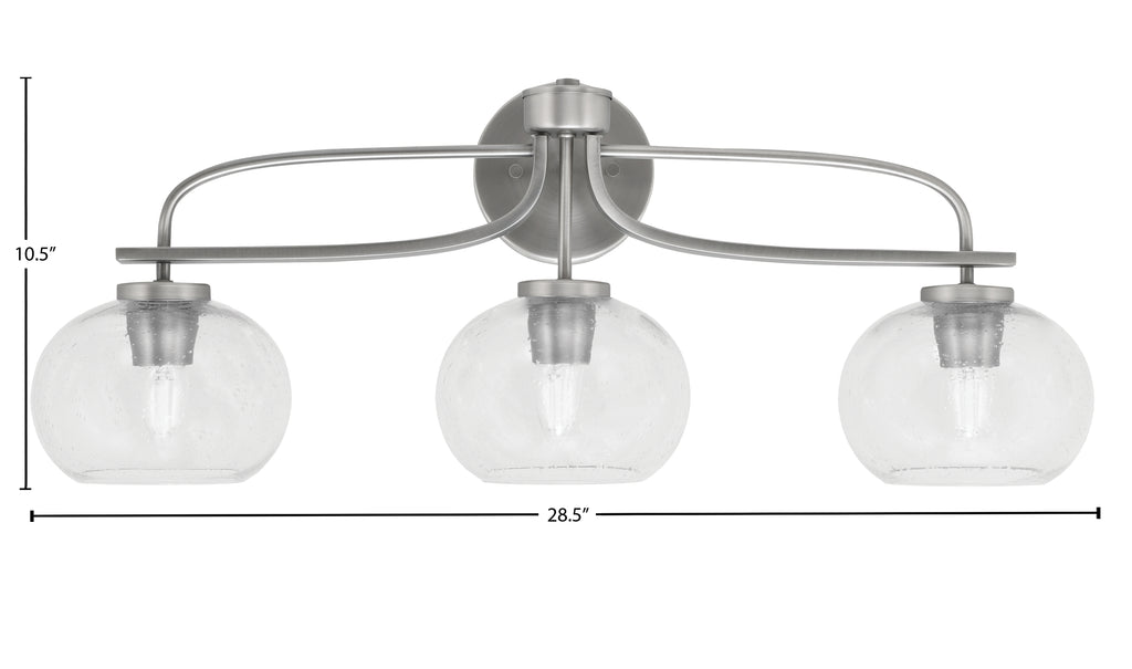 Cavella Three Light Bath Bar in Graphite with 7" Clear Bubble Shade