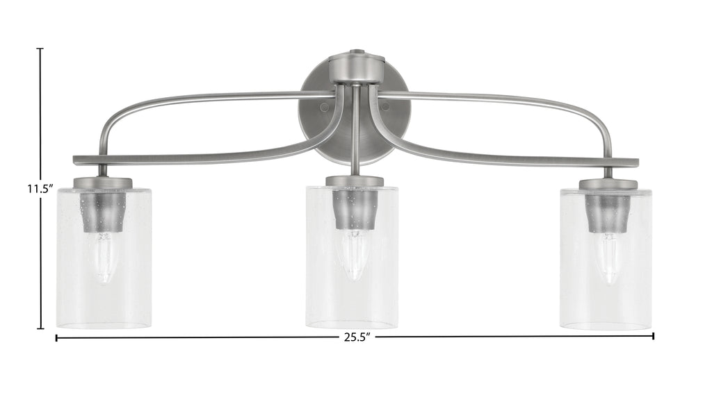 Cavella Three Light Bath Bar in Graphite with 4" Clear Bubble Shade
