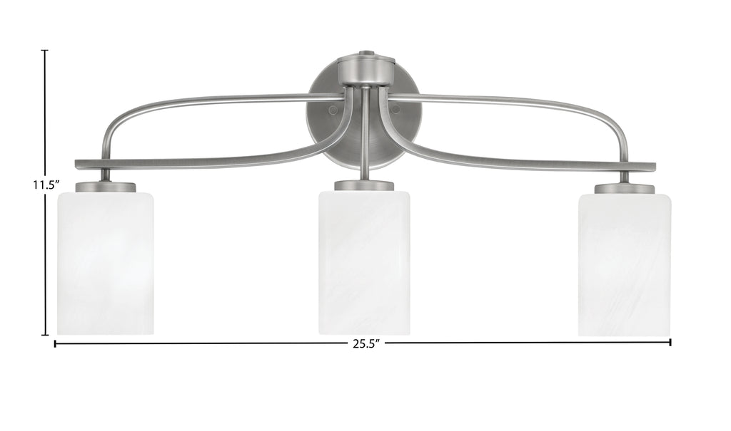 Cavella Three Light Bath Bar in Graphite with 4" White Marble Shade