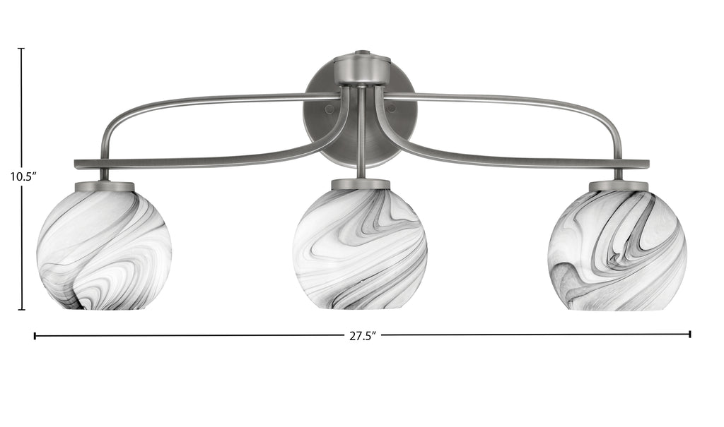 Cavella Three Light Bath Bar in Graphite with 5.75" Onyx Swirl Shade
