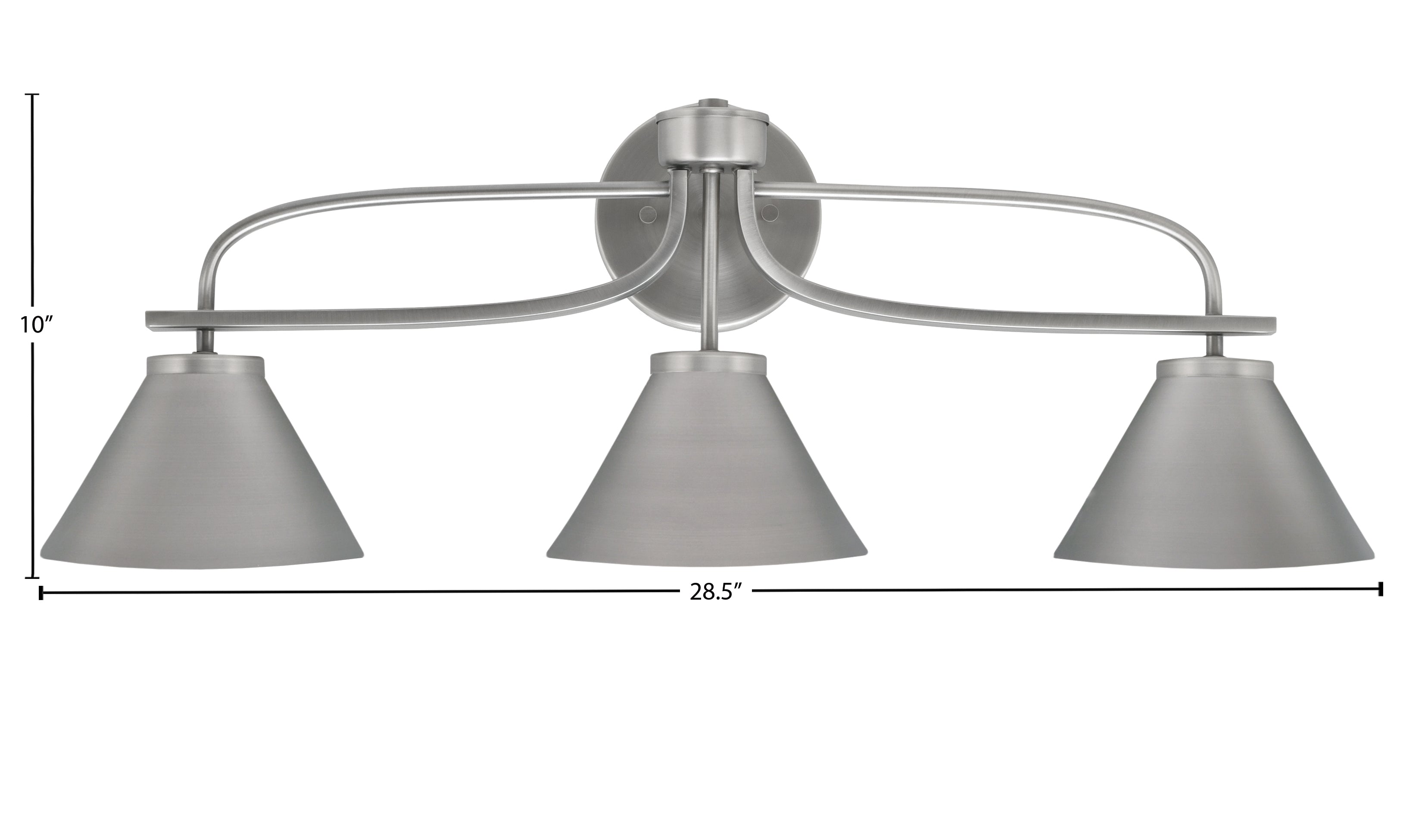 Cavella Three Light Bath Bar in Graphite with 7" Graphite Cone Metal Shade Shade