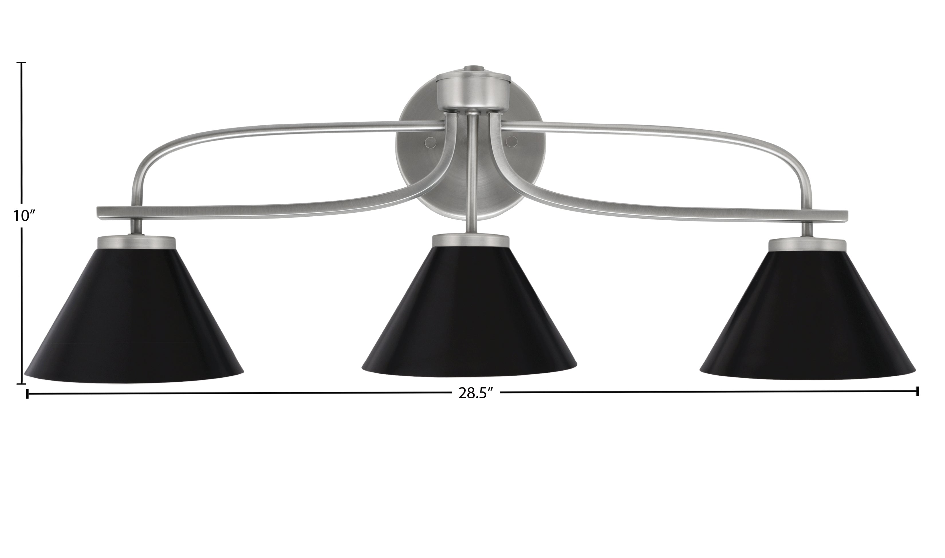 Cavella Three Light Bath Bar in Graphite with 7" Matte Black Cone Metal Shade Shade