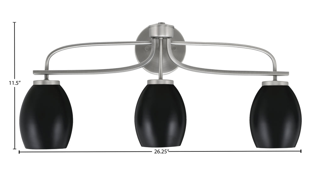 Cavella Three Light Bath Bar in Graphite with 5" Matte Black Oval Metal Shade Shade