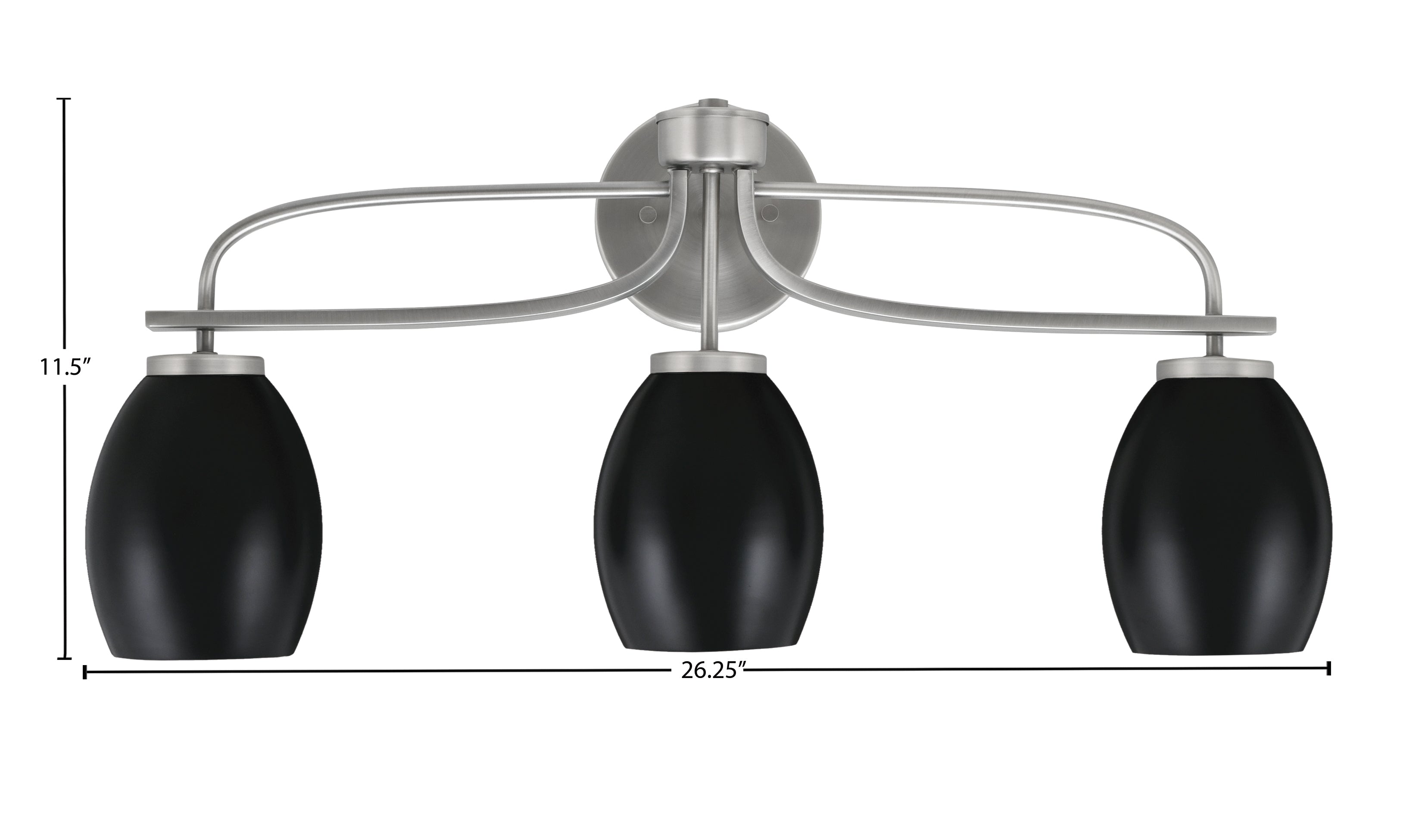Cavella Three Light Bath Bar in Graphite with 5" Matte Black Oval Metal Shade Shade