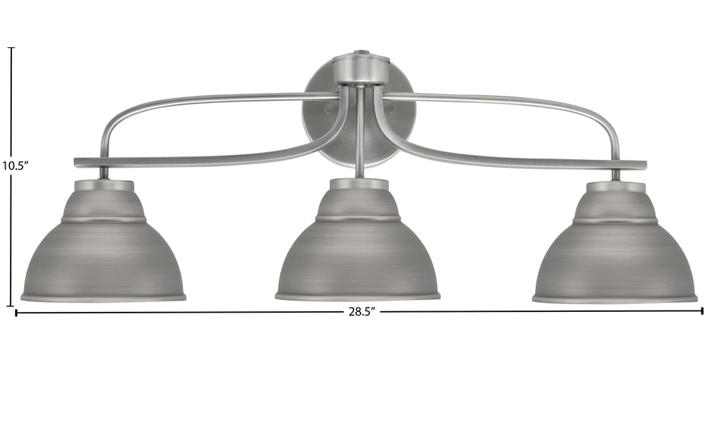 Cavella Three Light Bath Bar in Graphite with 7" Graphite Double Bubble Metal Shade Shade