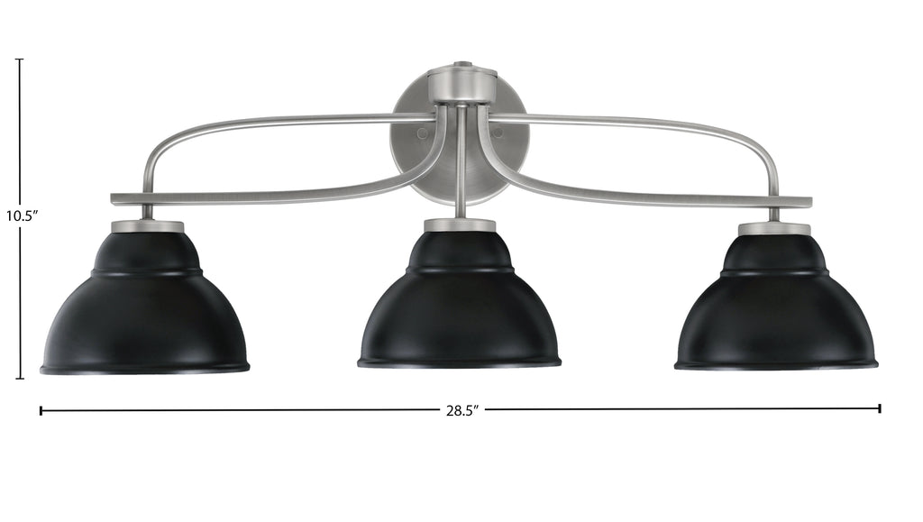 Cavella Three Light Bath Bar in Graphite with 7" Matte Black Double Bubble Metal Shade Shade