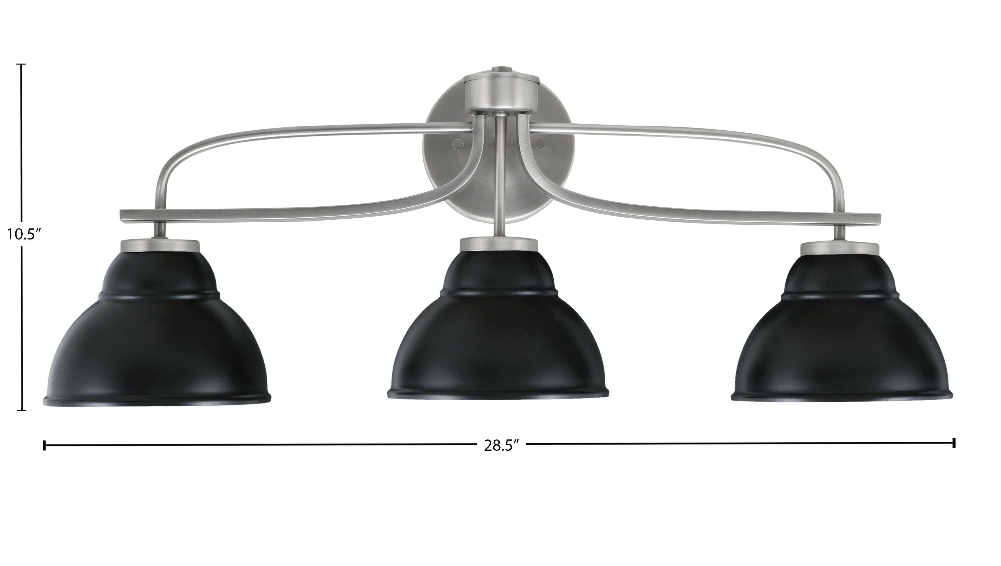 Cavella Three Light Bath Bar in Graphite with 7" Matte Black Double Bubble Metal Shade Shade
