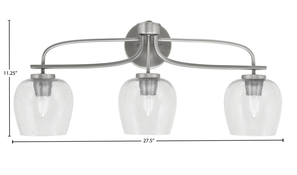 Cavella Three Light Bath Bar in Graphite with 6" Clear Bubble Shade