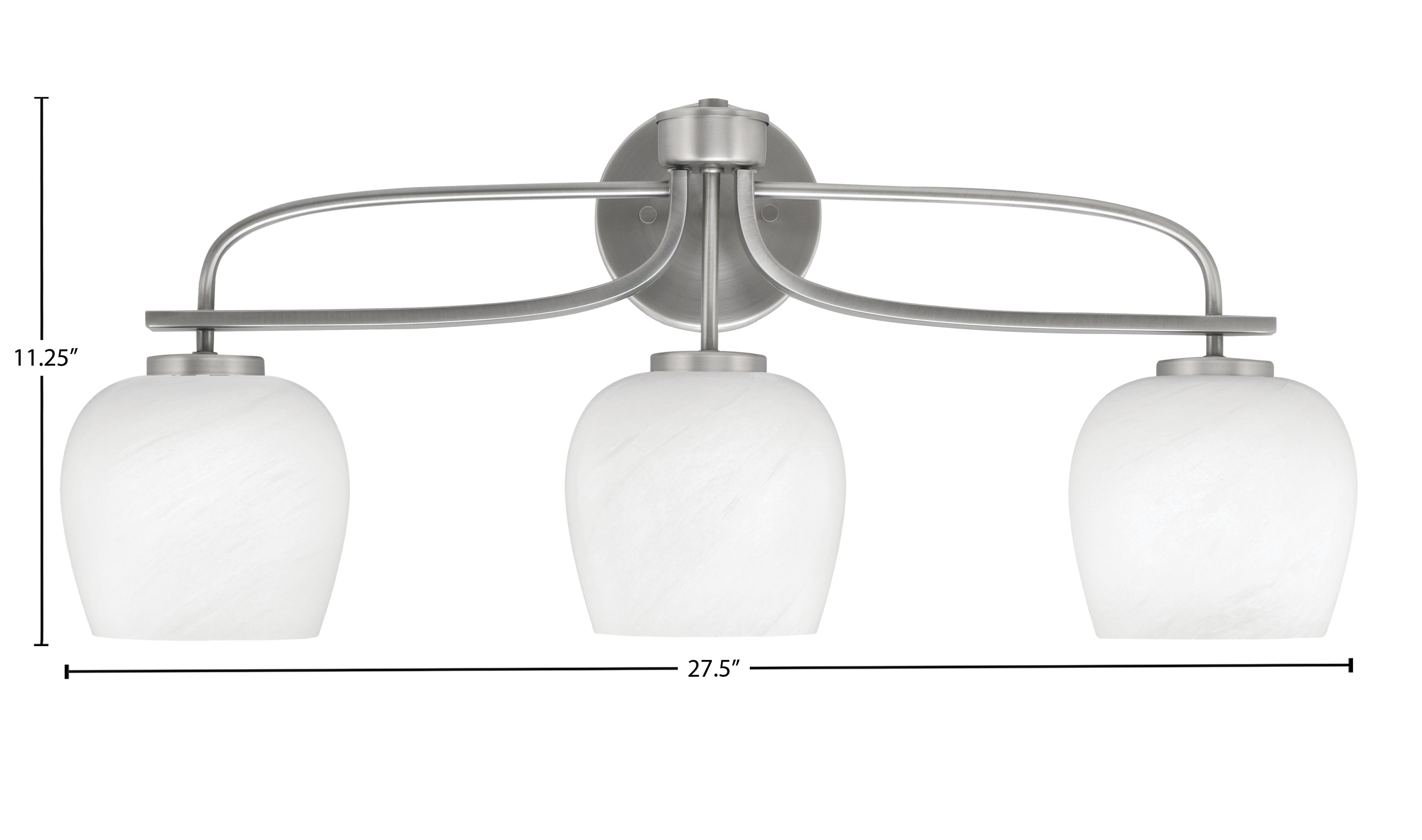 Cavella Three Light Bath Bar in Graphite with 6" White Marble Shade