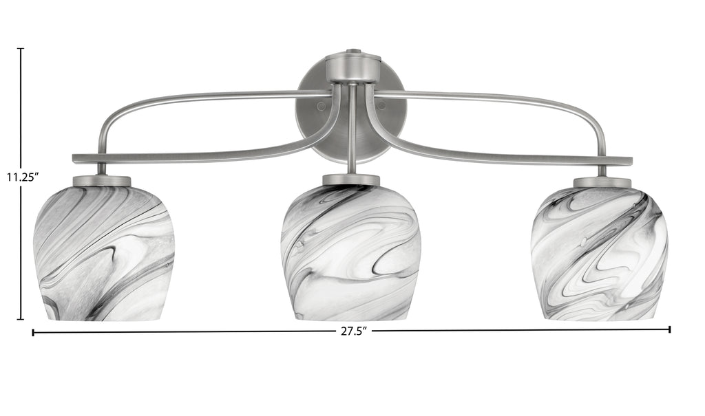 Cavella Three Light Bath Bar in Graphite with 6" Onyx Swirl Shade