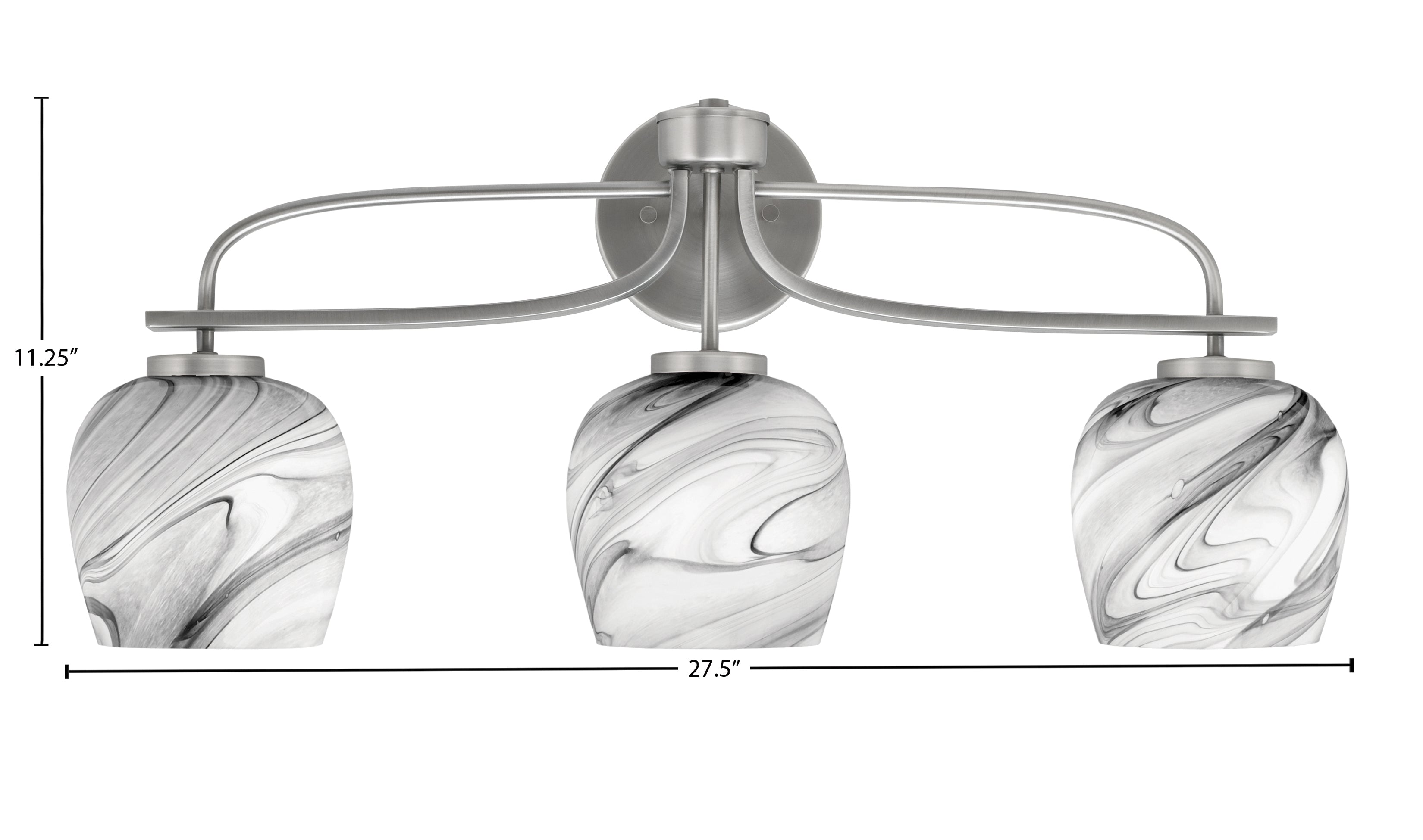 Cavella Three Light Bath Bar in Graphite with 6" Onyx Swirl Shade