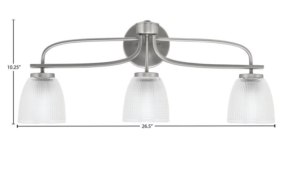 Cavella Three Light Bath Bar in Graphite with 5" Clear Ribbed Shade