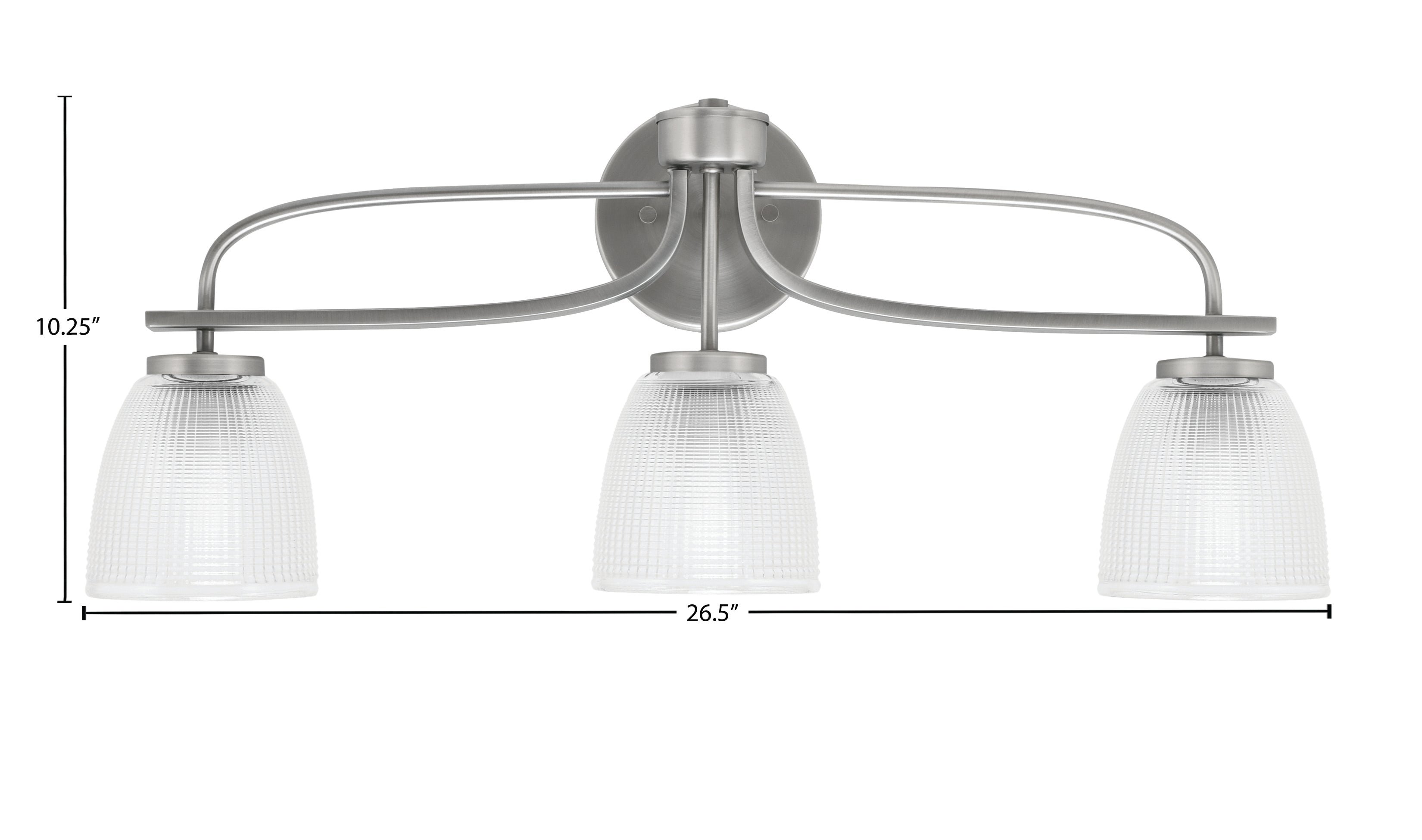 Cavella Three Light Bath Bar in Graphite with 5" Clear Ribbed Shade
