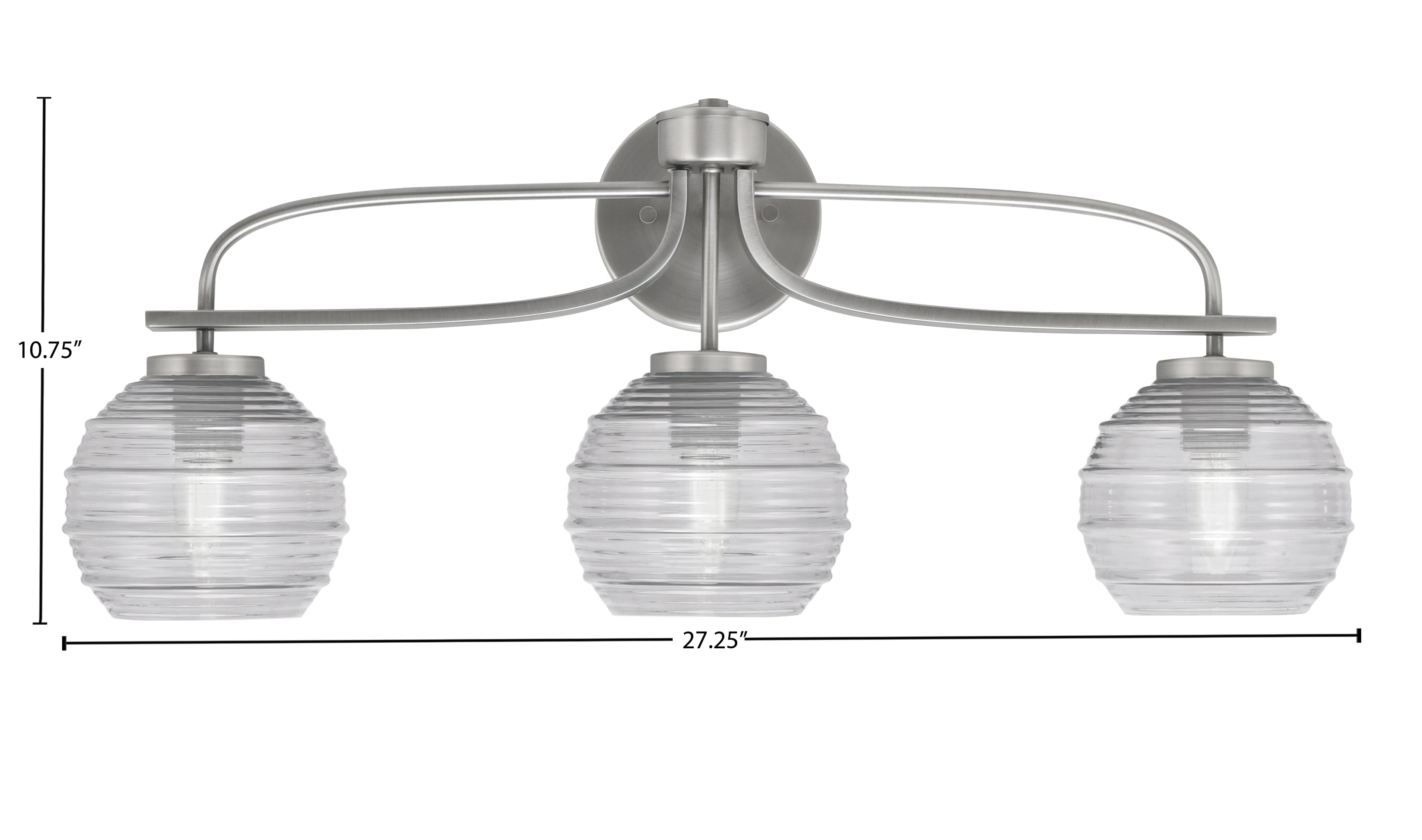 Cavella Three Light Bath Bar in Graphite with 6" Clear Ribbed Shade
