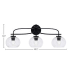 Cavella Three Light Bath Bar in Matte Black with 7" Clear Bubble Shade