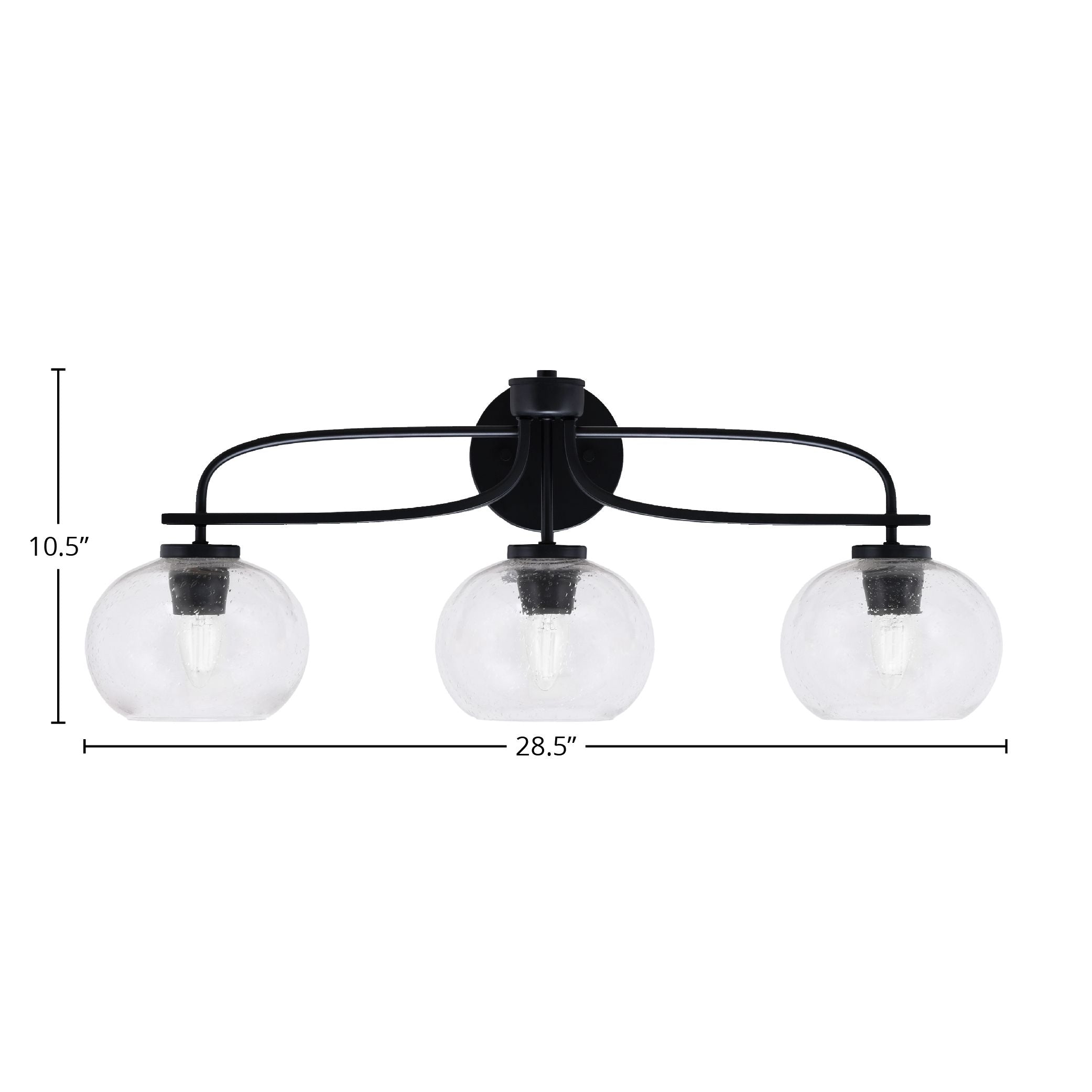 Cavella Three Light Bath Bar in Matte Black with 7" Clear Bubble Shade