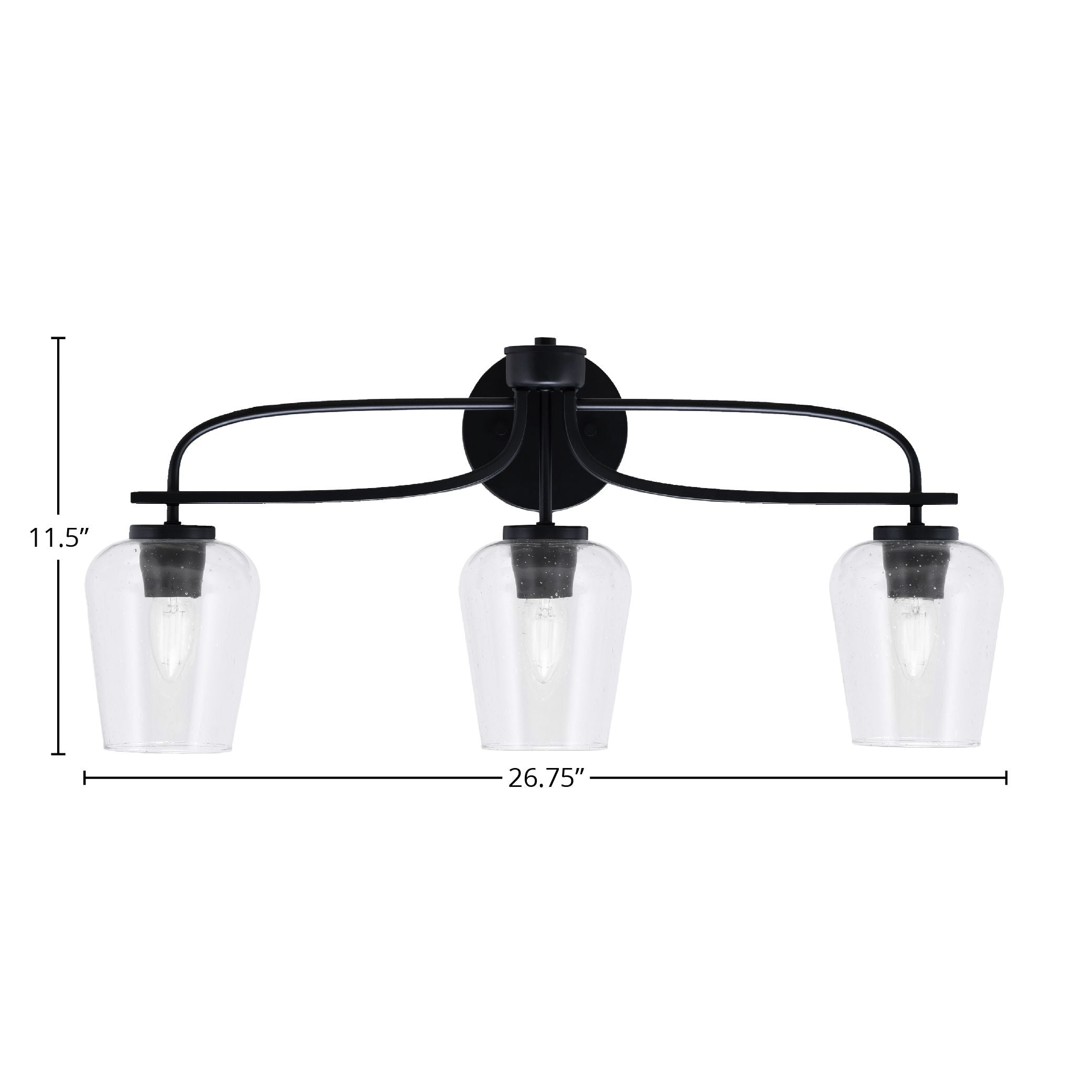 Cavella Three Light Bath Bar in Matte Black with 5" Clear Bubble Shade