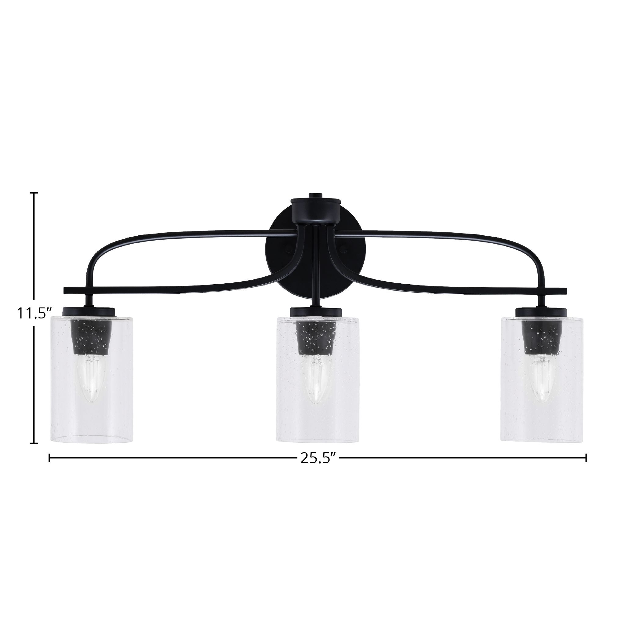 Cavella Three Light Bath Bar in Matte Black with 4" Clear Bubble Shade