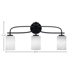 Cavella Three Light Bath Bar in Matte Black with 4" White Marble Shade