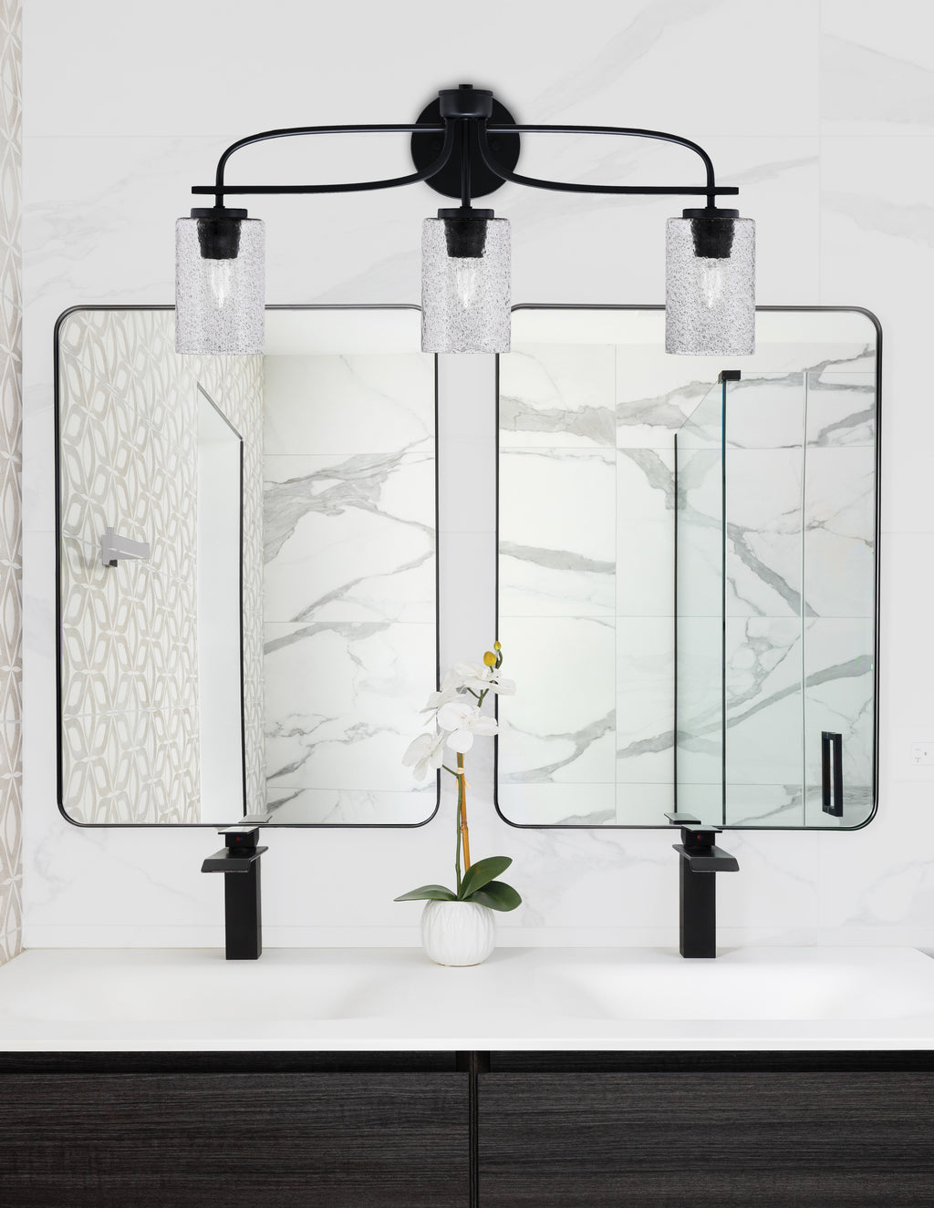 Cavella Three Light Bath Bar in Matte Black with 4" Smoke Bubble Shade