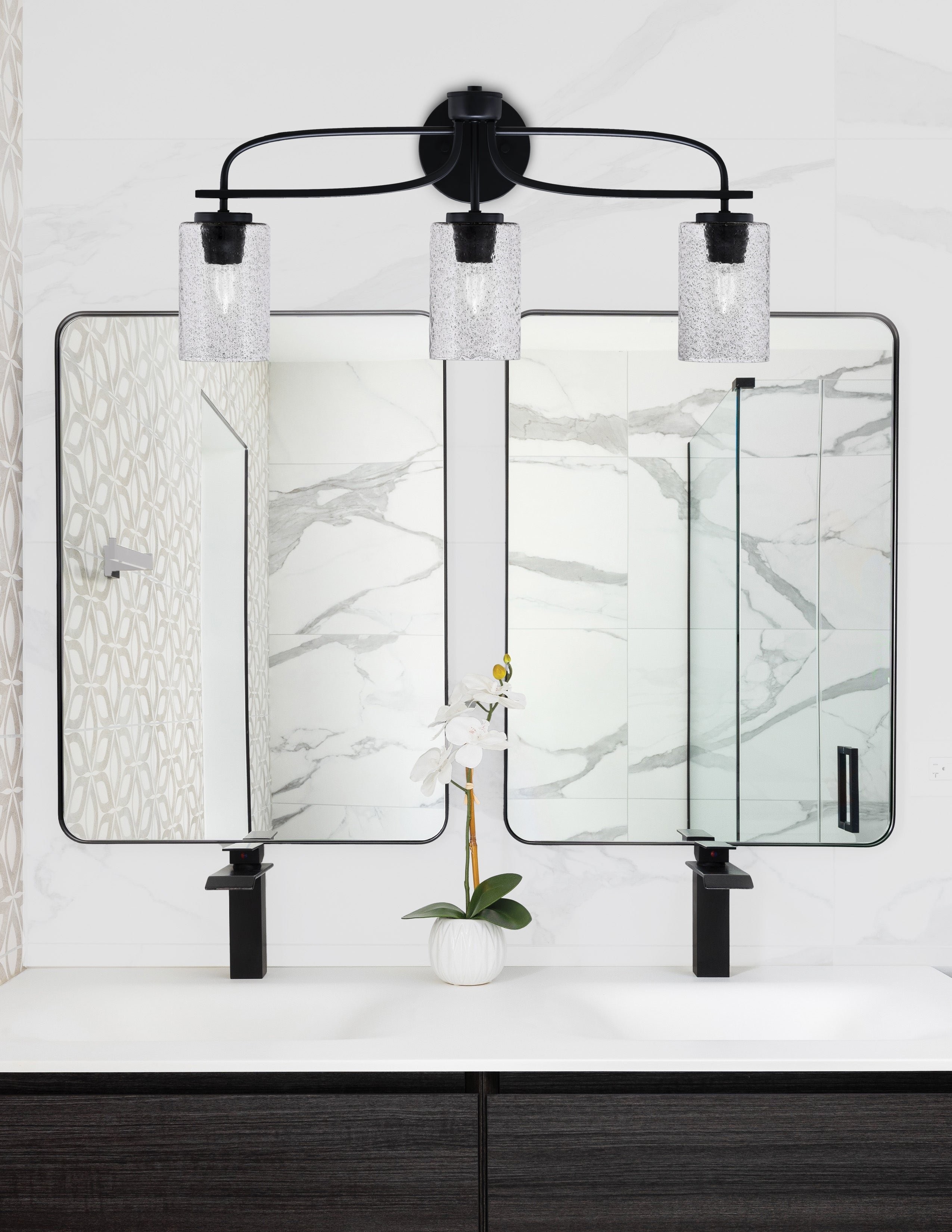 Cavella Three Light Bath Bar in Matte Black with 4" Smoke Bubble Shade