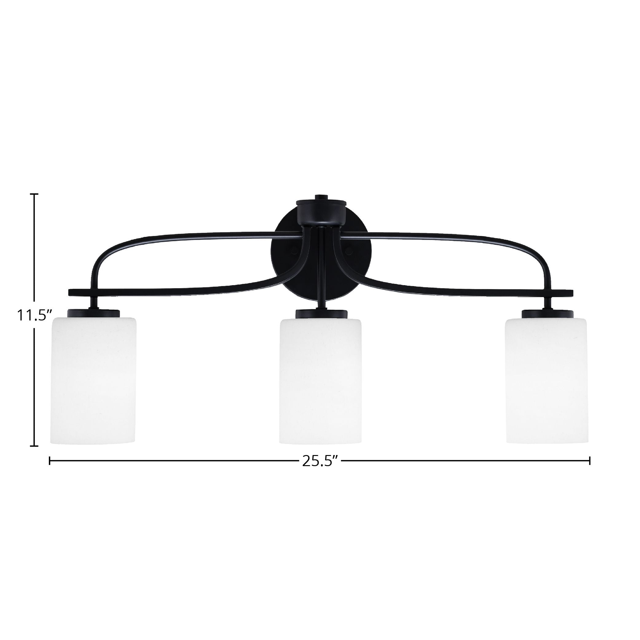 Cavella Three Light Bath Bar in Matte Black with 4" White Muslin Shade