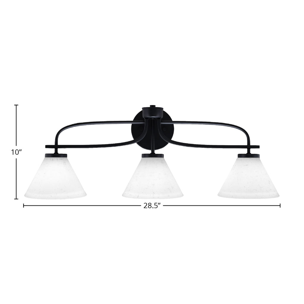Cavella Three Light Bath Bar in Matte Black with 7" White Muslin Shade