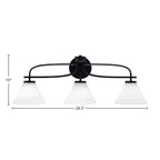 Cavella Three Light Bath Bar in Matte Black with 7" White Muslin Shade