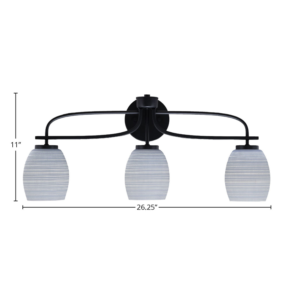 Cavella Three Light Bath Bar in Matte Black with 5" Gray Matrix Shade