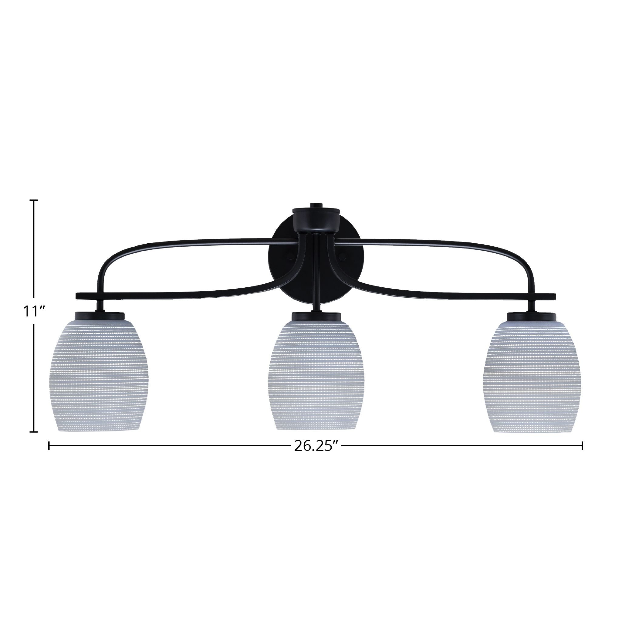 Cavella Three Light Bath Bar in Matte Black with 5" Gray Matrix Shade