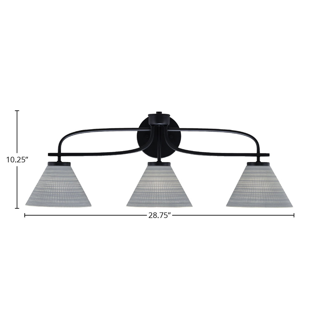 Cavella Three Light Bath Bar in Matte Black with 7" Gray Matrix Shade