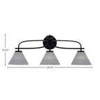Cavella Three Light Bath Bar in Matte Black with 7" Gray Matrix Shade