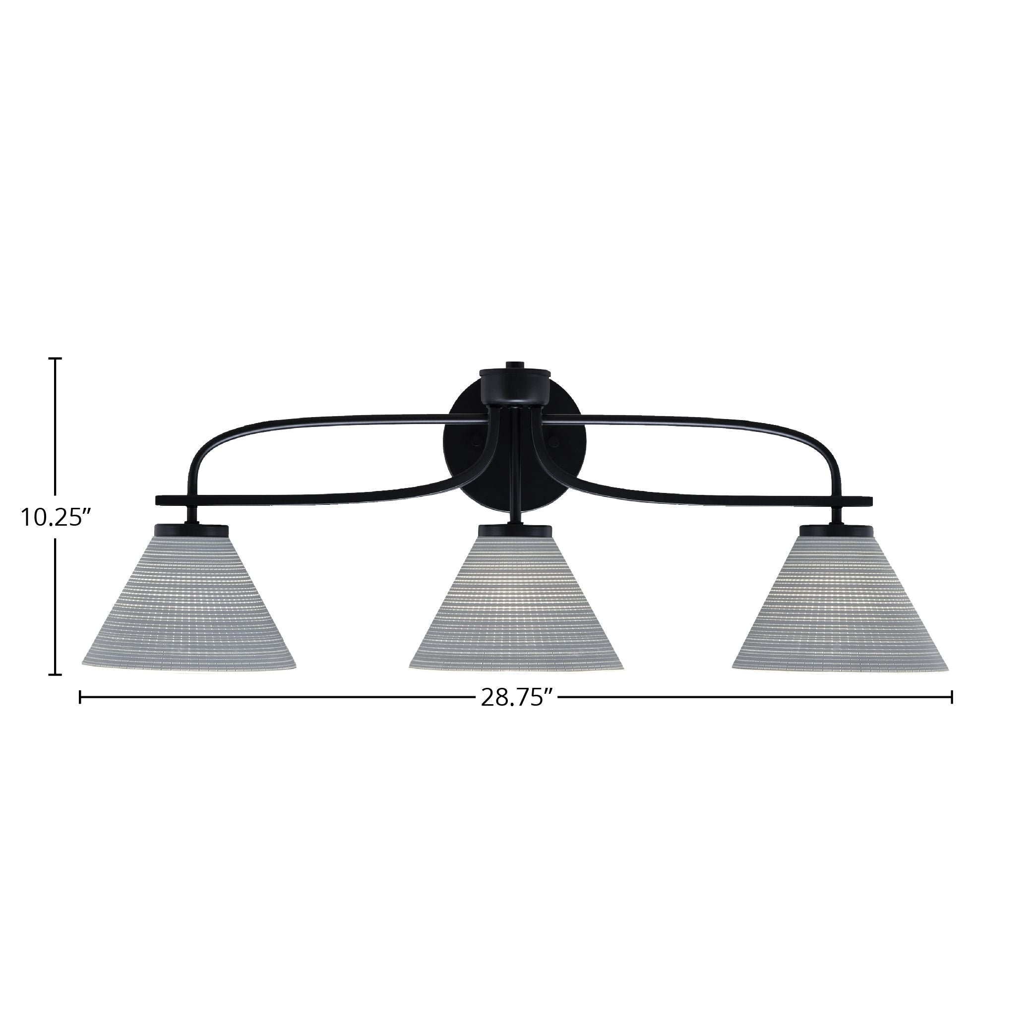 Cavella Three Light Bath Bar in Matte Black with 7" Gray Matrix Shade