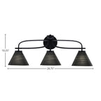 Cavella Three Light Bath Bar in Matte Black with 7" Black Matrix Shade