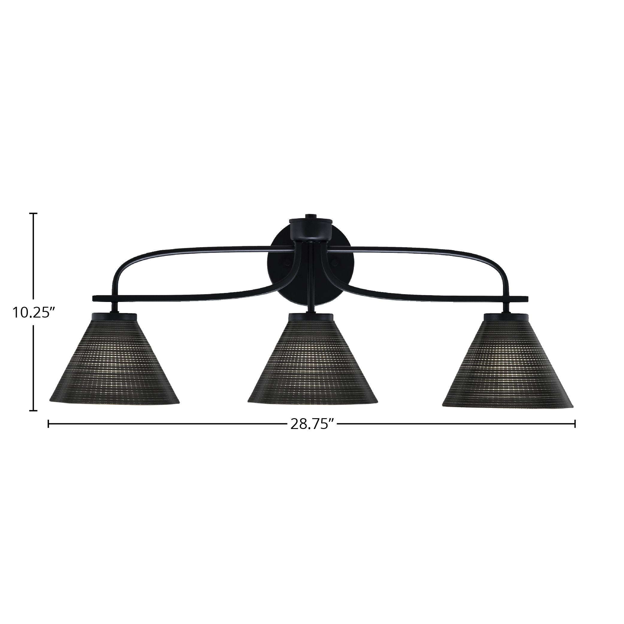 Cavella Three Light Bath Bar in Matte Black with 7" Black Matrix Shade