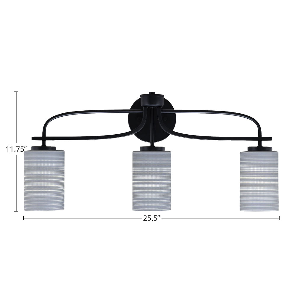 Cavella Three Light Bath Bar in Matte Black with 4" Gray Matrix Shade