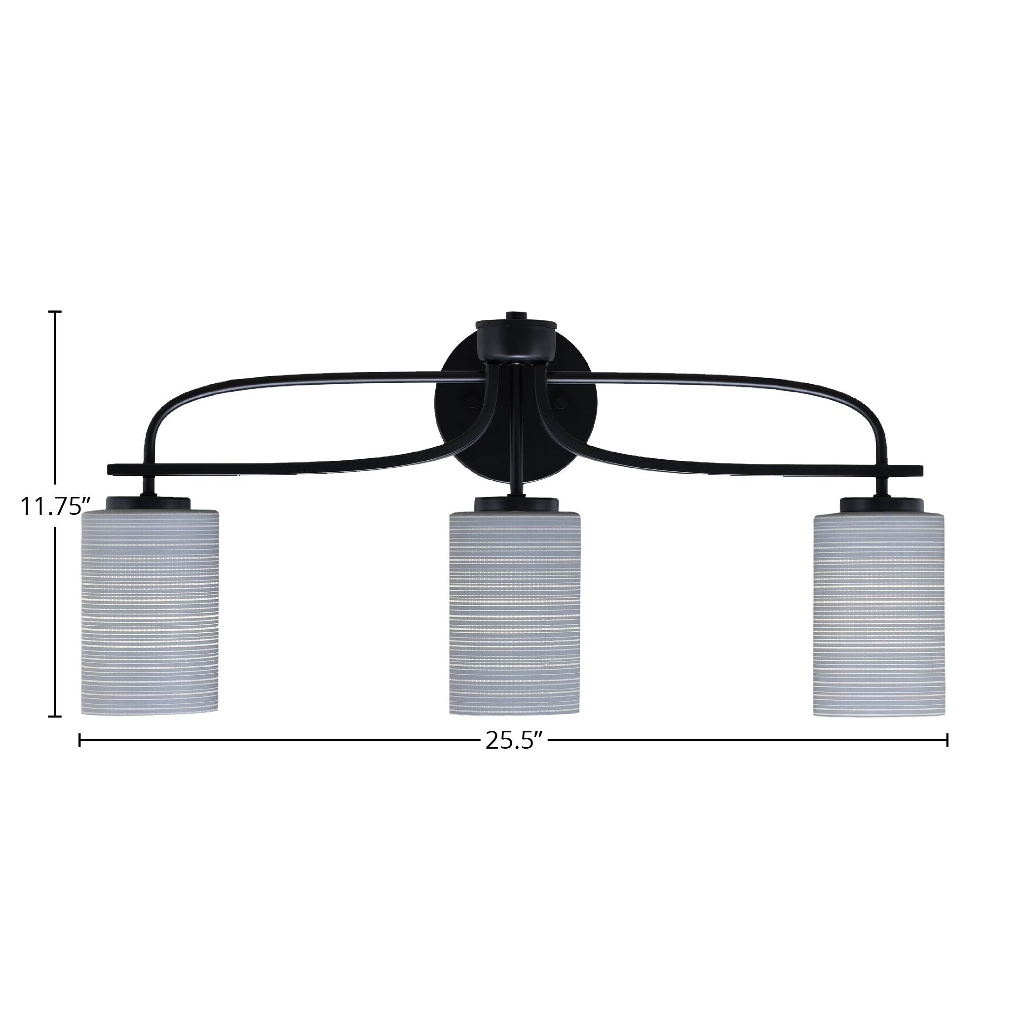 Cavella Three Light Bath Bar in Matte Black with 4" Gray Matrix Shade