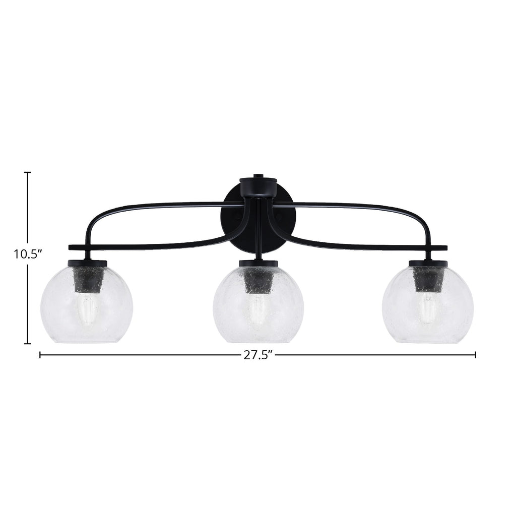 Cavella Three Light Bath Bar in Matte Black with 5.75" Clear Bubble Shade