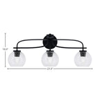 Cavella Three Light Bath Bar in Matte Black with 5.75" Clear Bubble Shade