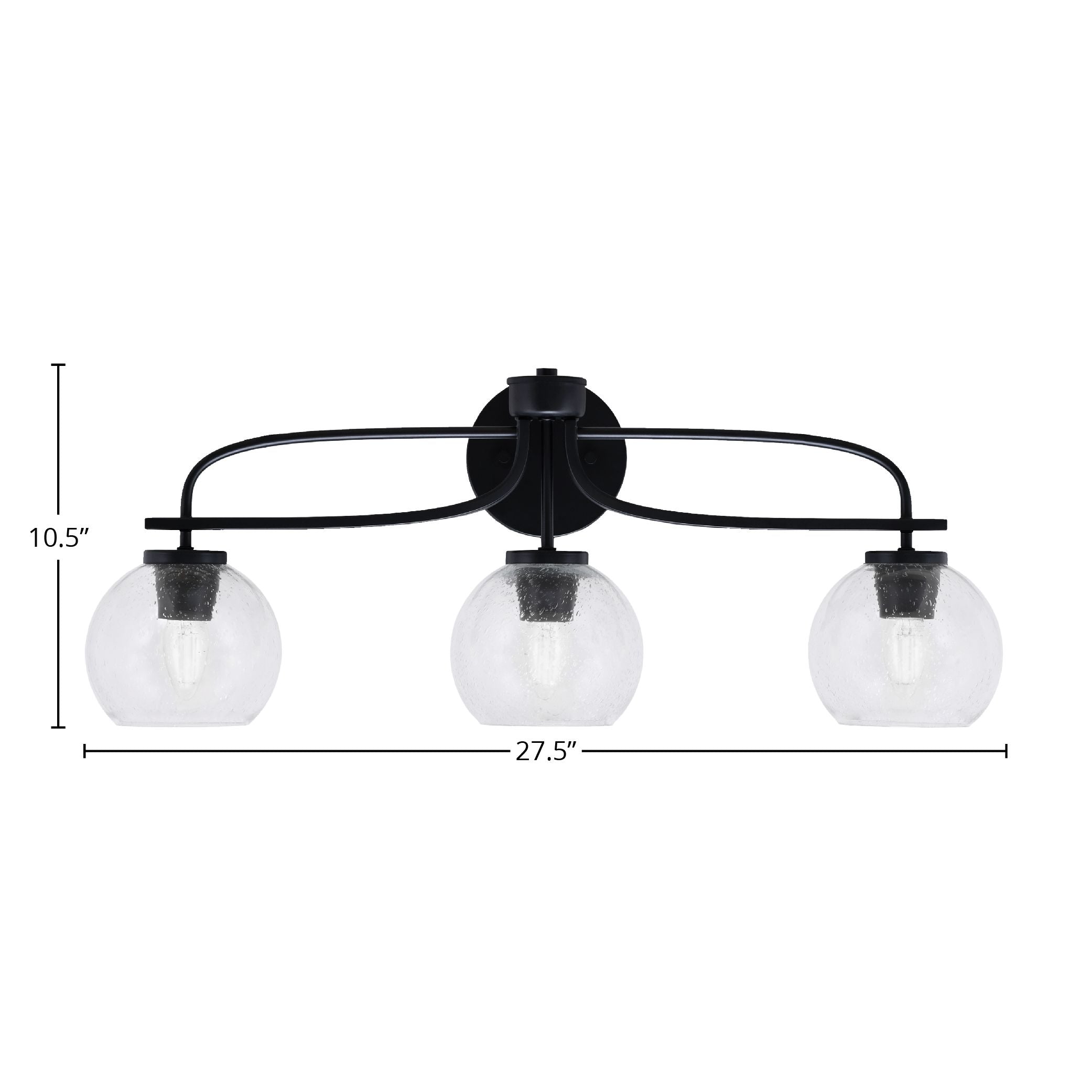 Cavella Three Light Bath Bar in Matte Black with 5.75" Clear Bubble Shade