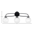 Cavella Three Light Bath Bar in Matte Black with 5.75" White Marble Shade