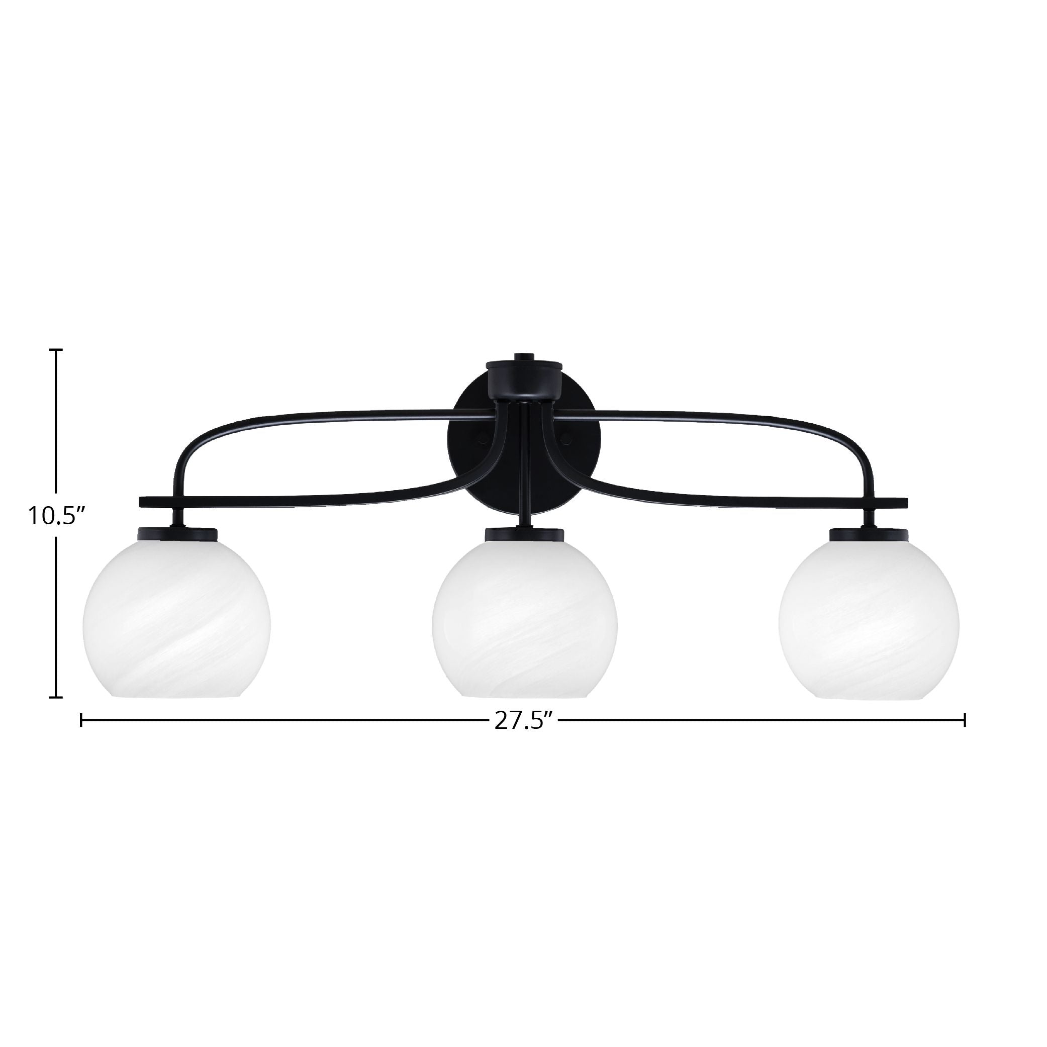 Cavella Three Light Bath Bar in Matte Black with 5.75" White Marble Shade