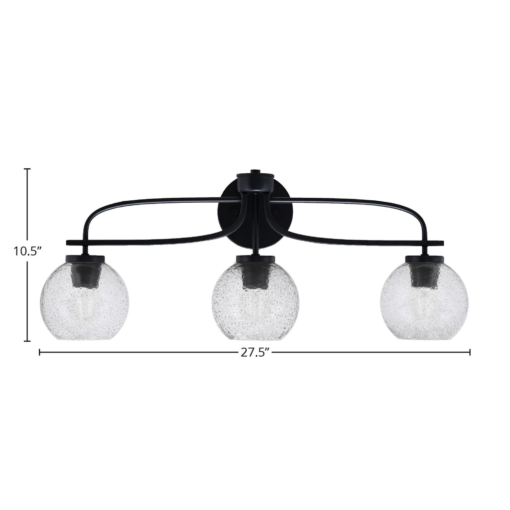 Cavella Three Light Bath Bar in Matte Black with 5.75" Smoke Bubble Shade