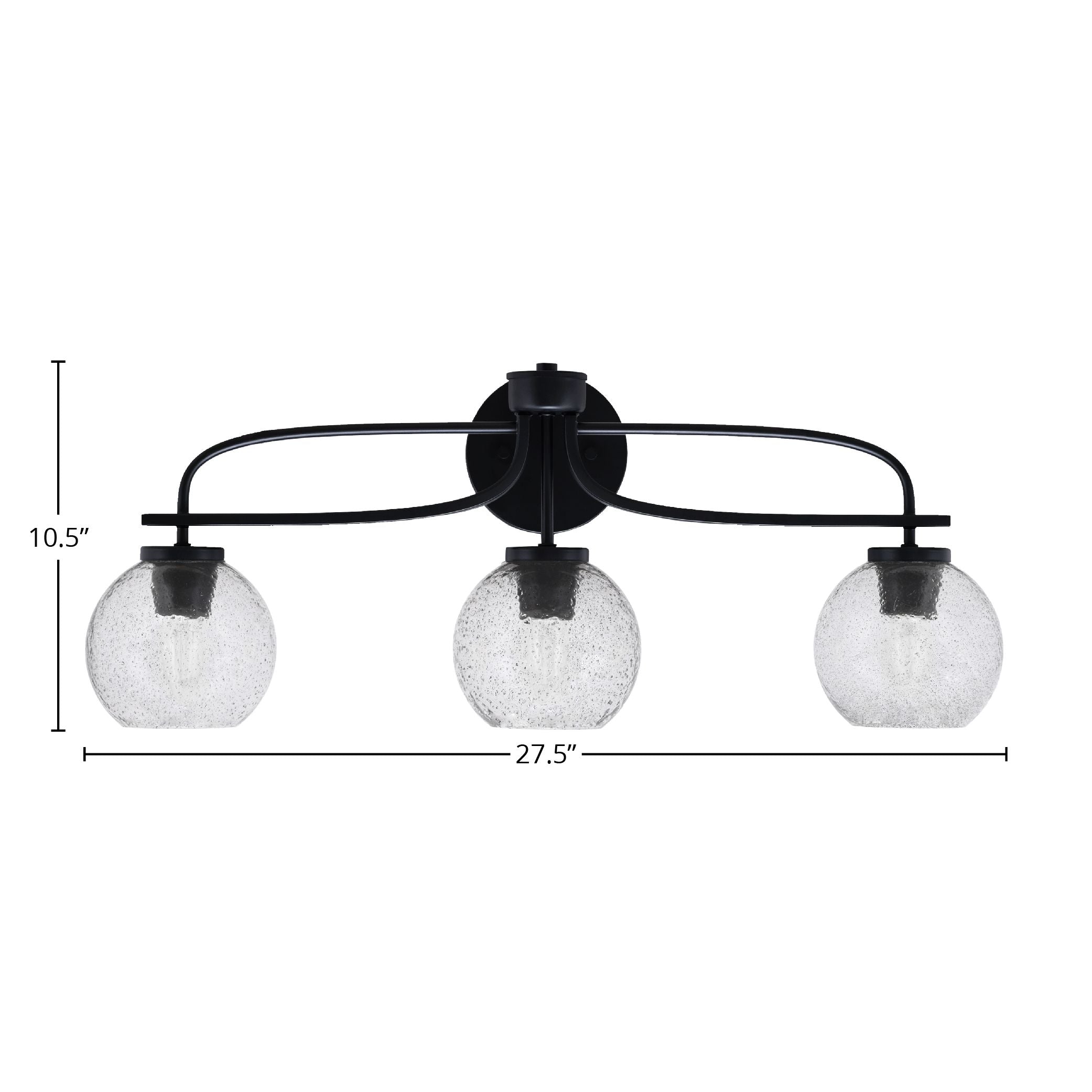 Cavella Three Light Bath Bar in Matte Black with 5.75" Smoke Bubble Shade
