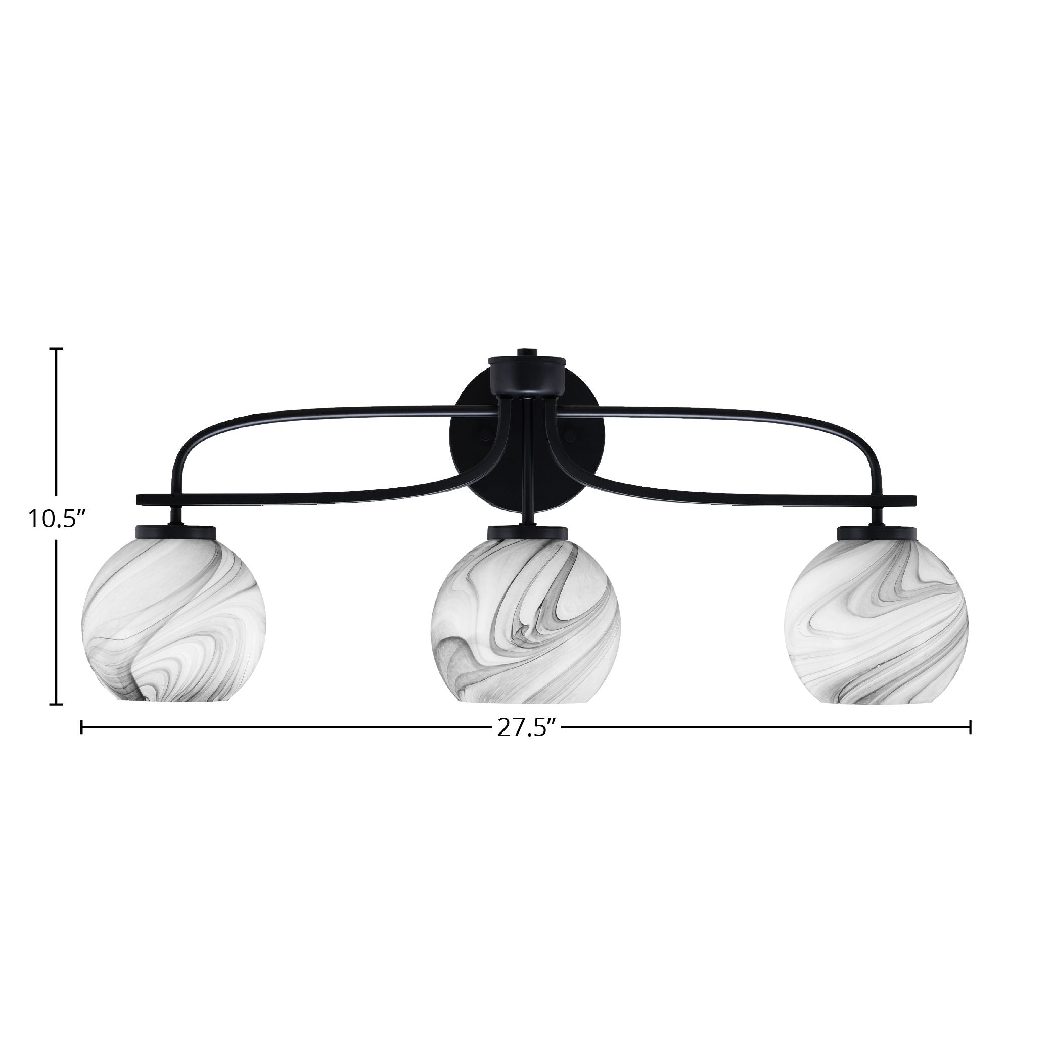 Cavella Three Light Bath Bar in Matte Black with 5.75" Onyx Swirl Shade