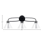 Cavella Three Light Bath Bar in Matte Black with 7" Chrome Cone Metal Shade